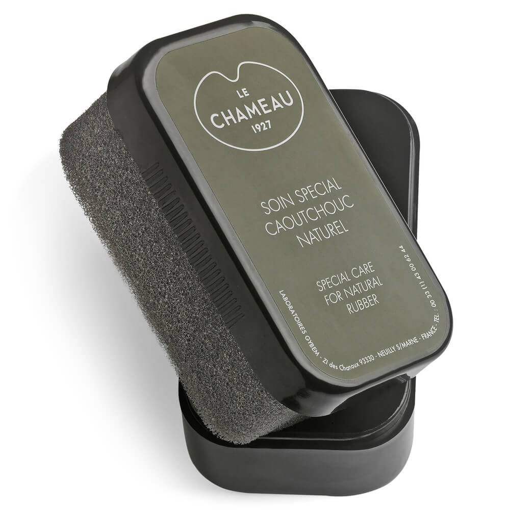 Le Chameau Boot Care Sponge: rectangular, black, for natural rubber maintenance.