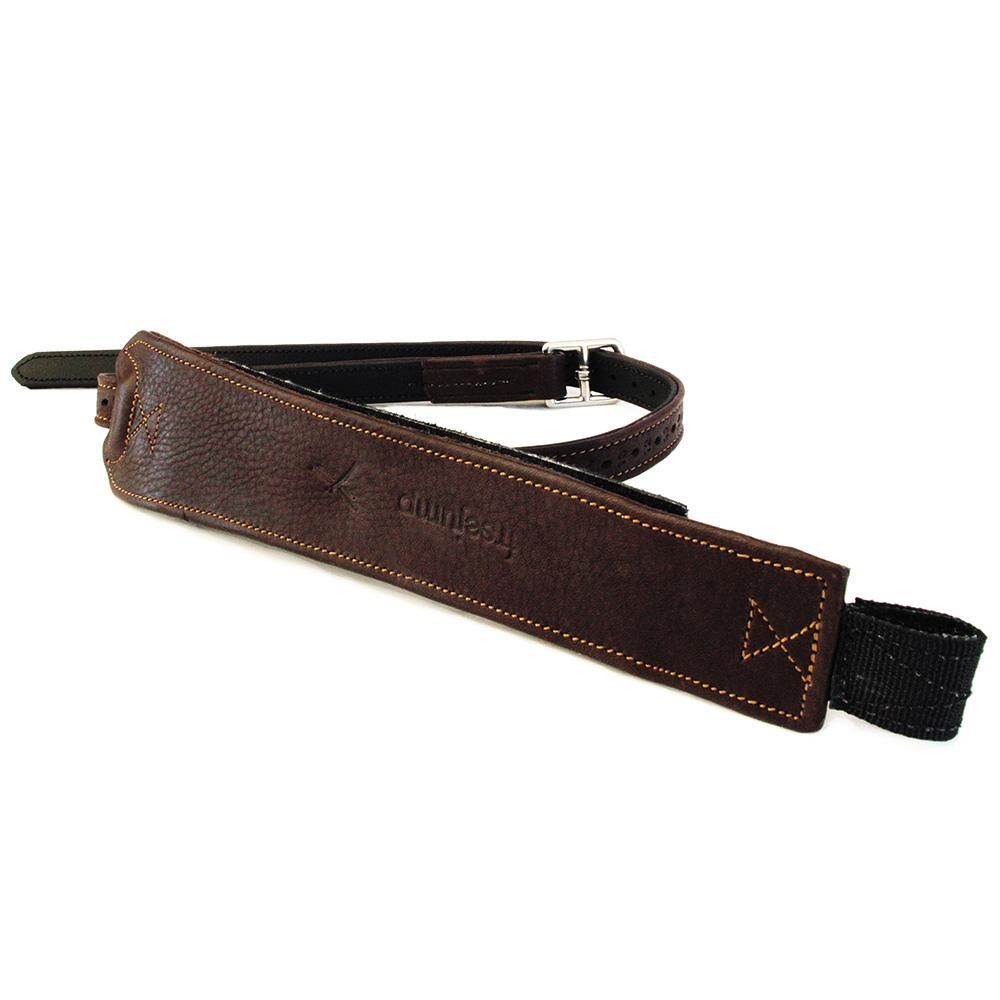 Freejump Progrip Stirrup Leather: dark brown, stitched, with comfy adjustable nylon ends.