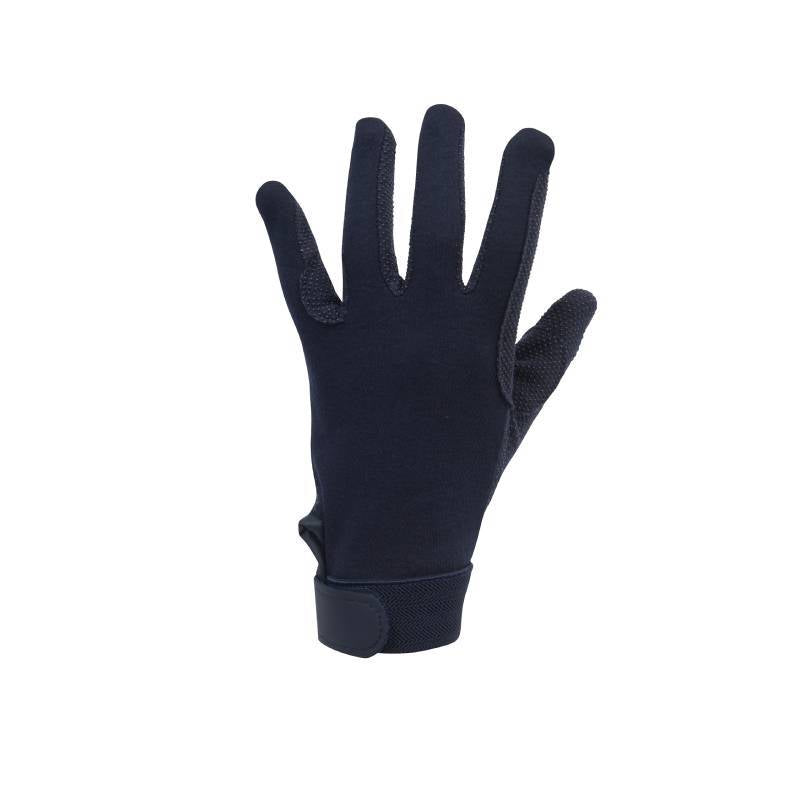 Dublin Track Riding Glove Navy Child's, velcro strap, palm forward on white background.