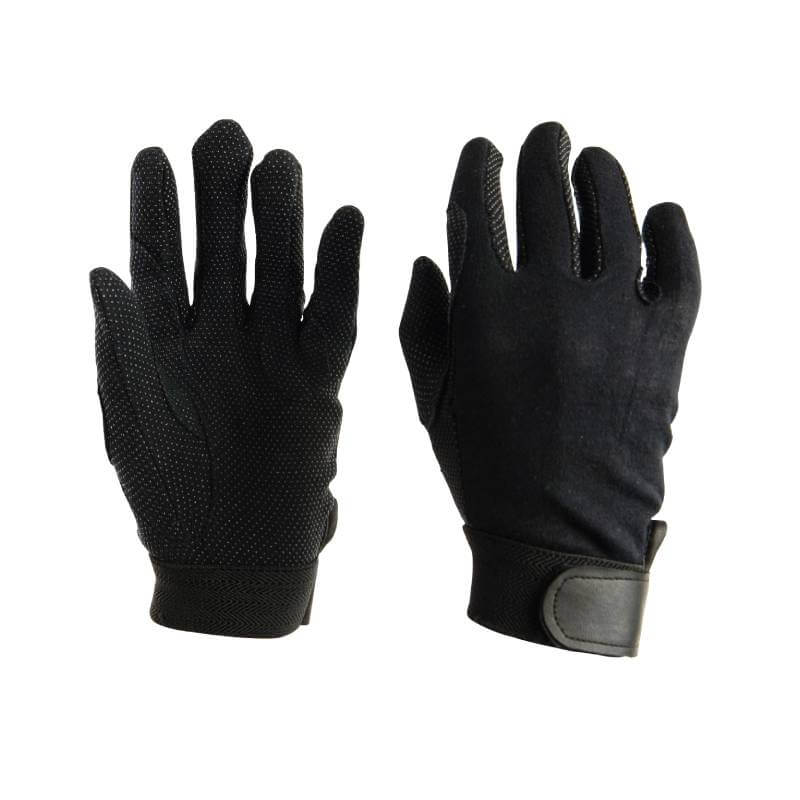 Dublin Track Riding Gloves Black Childs: Textured palms, adjustable wrists for secure fit.