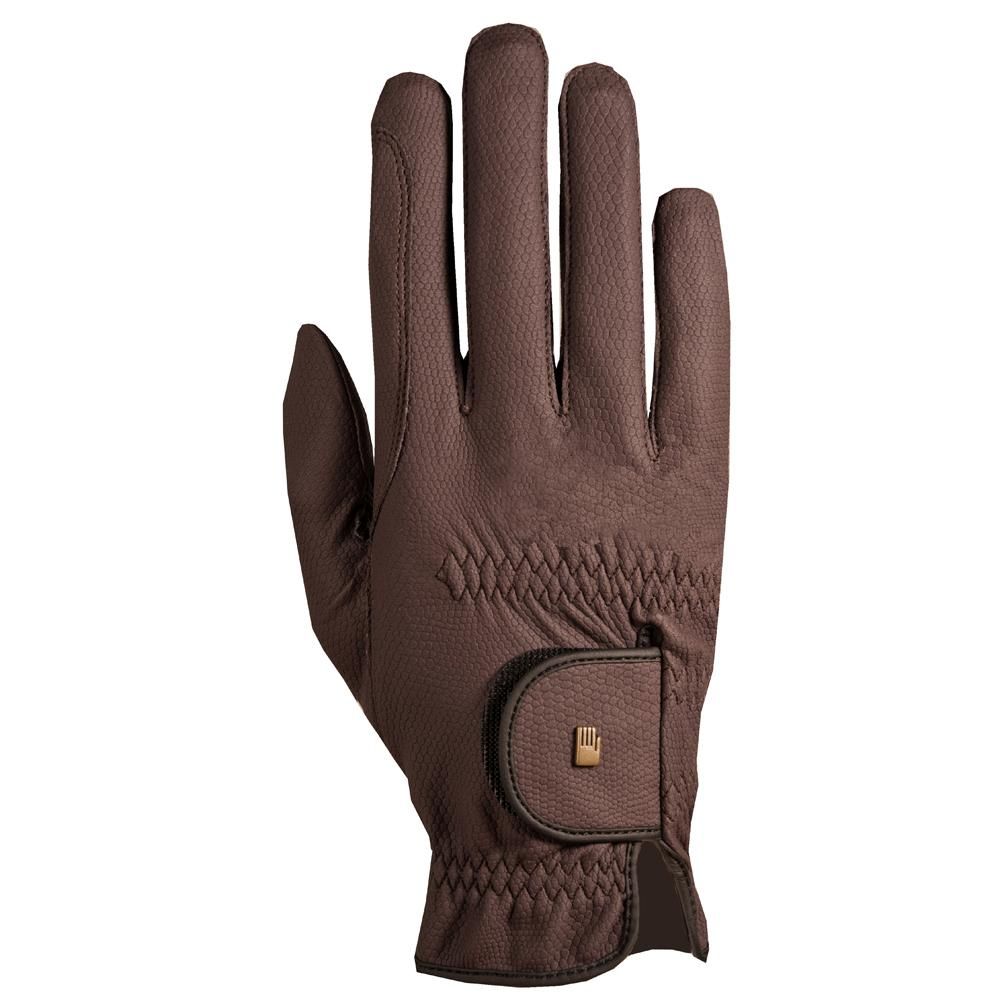 Roeckl Grip Glove by Roeckl: brown leather, textured, with a buttoned wrist strap.