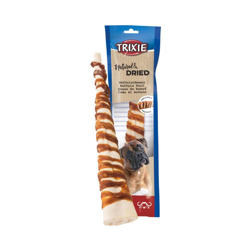 Trixie Buffalo Tail Wrapped 28–30cm dog snack for your pet in spiral packaging.