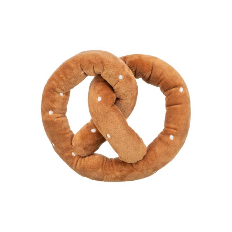 Trixie Oktoberfest Pretzel Small Plush Dog Toy—cute plush with salt dots for festive dog fun!.