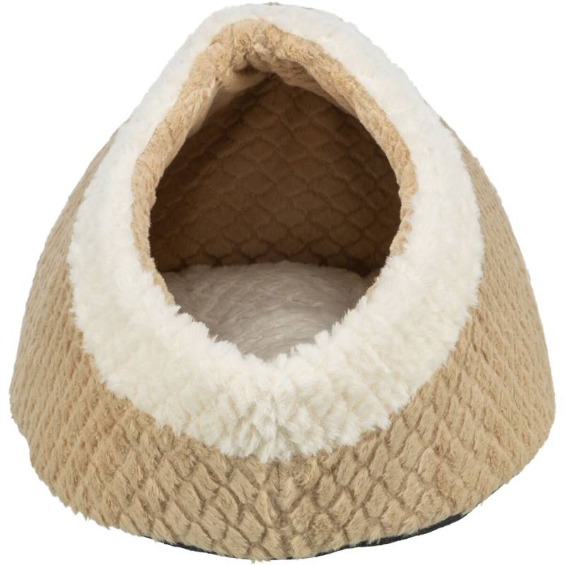 Trixie Kaline Mio Dog Cave in brown &amp; cream with a cozy, dome-shaped opening for pets.