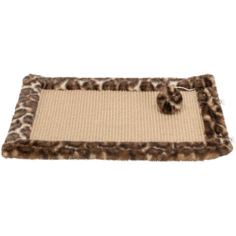 Trixie Leo Cat Scratching Mat Brown Leopard with toy mouse and sisal scratch zone.