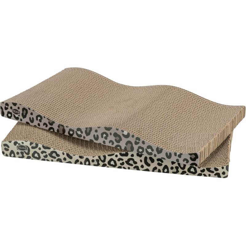 Trixie Leo Cat Scratching Boards Brown Leopard 2pk with catnip, stacked together.