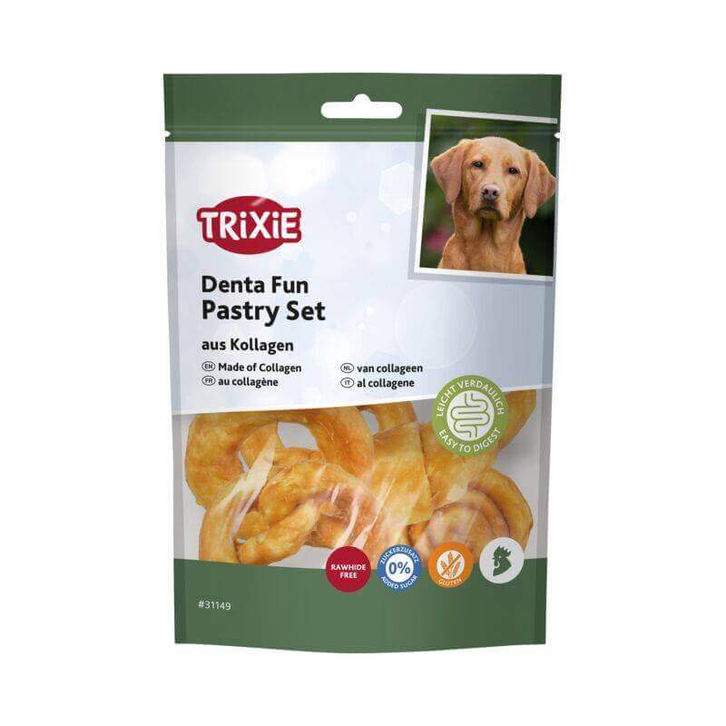 Trixie Denta Fun Collagen Pastry Set 100g—dog treats with chicken and easily digestible collagen.