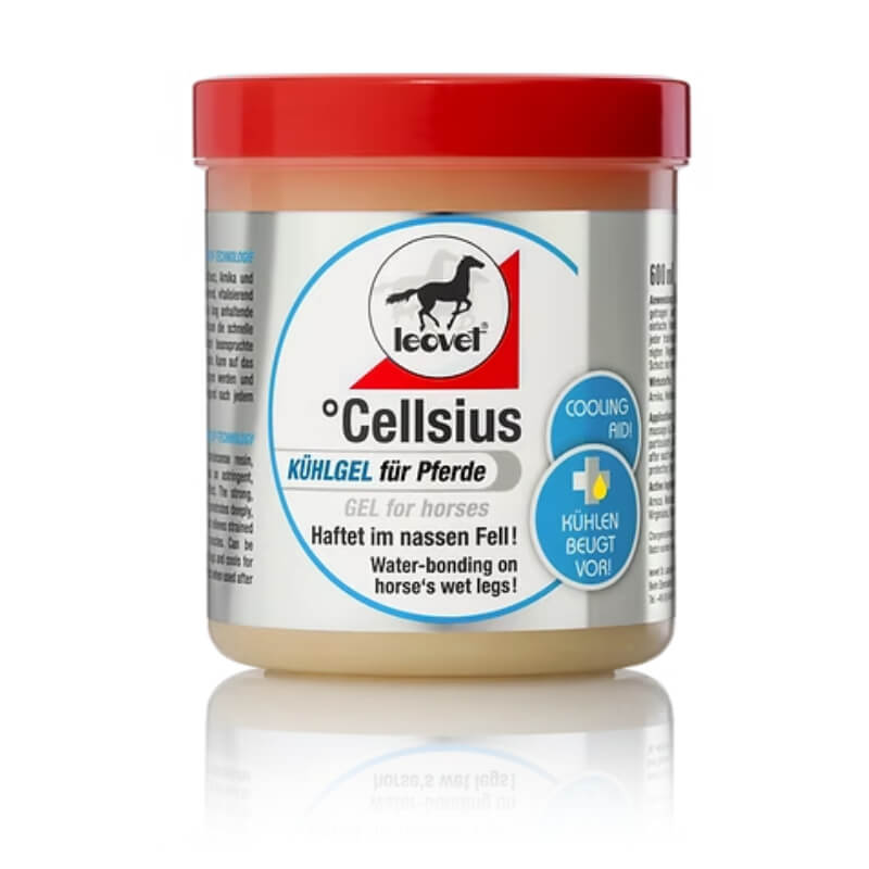 A white 600ml Leovet Cellsius Gel jar with a red lid for tendon and ligament relief.