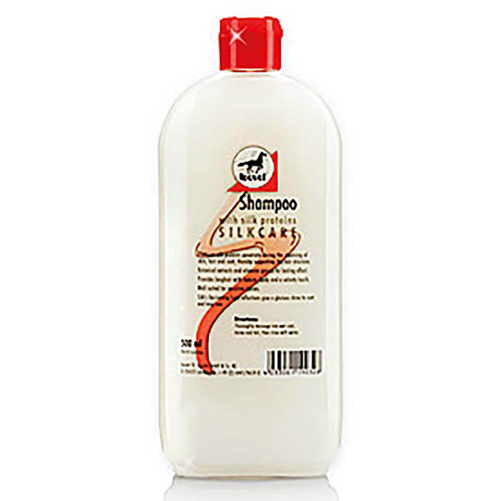 Leovet Silkcare Shampoo 500ml with red cap, enriched with silk proteins.