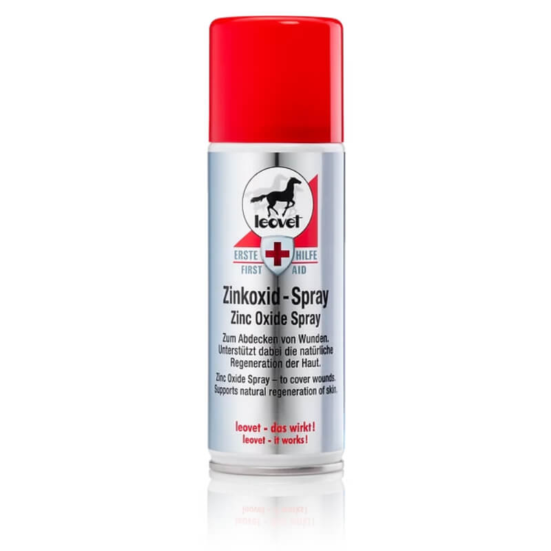 Leovet Zinc Oxide Spray 200ml for wound care, with red and white label.