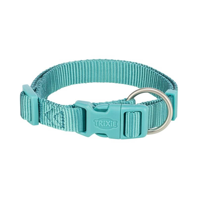 Trixie Premium Collar Aqua: adjustable teal pet collar with plastic buckle and metal ring.