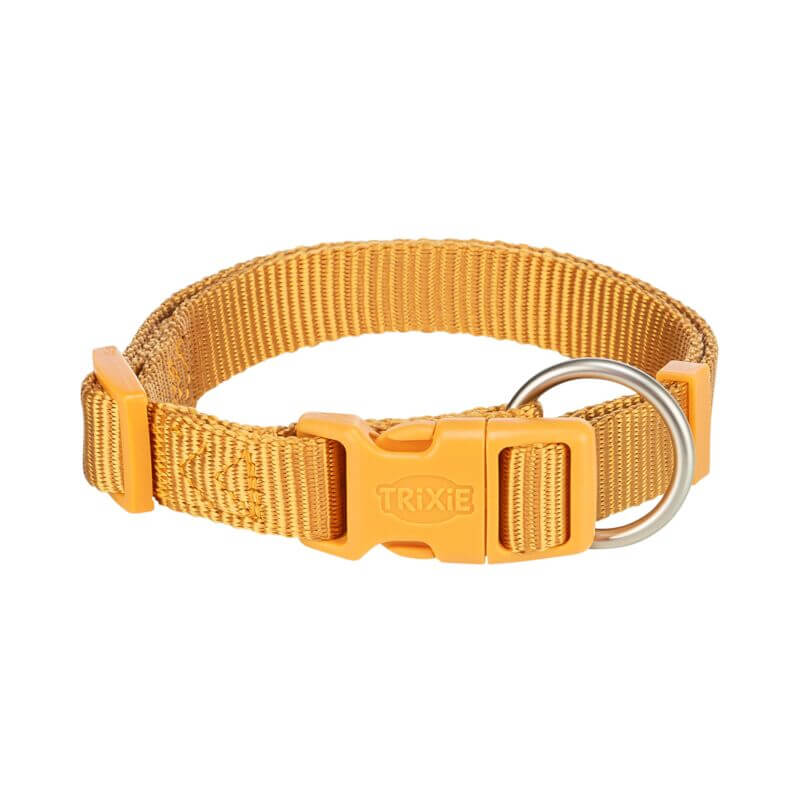 Trixie Premium Collar Curry: Durable yellow adjustable dog collar with plastic buckle.