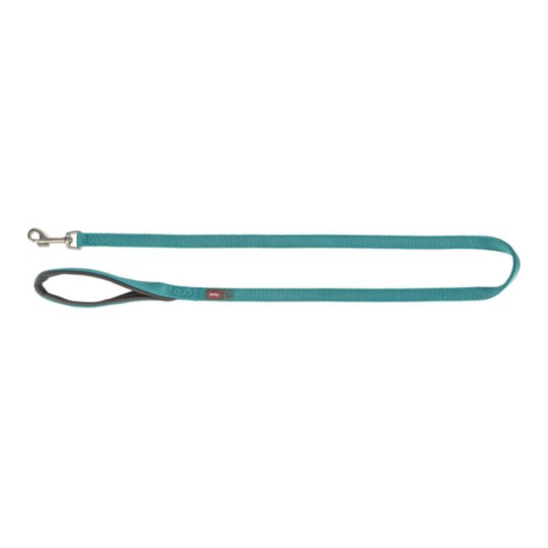 A Trixie Premium Lead Aqua with padded loop and metal clasp, laid flat on white.