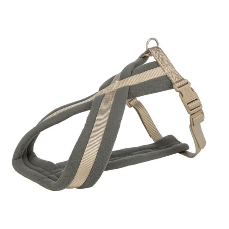 Trixie Premium Touring Harness Sand: adjustable beige fleece harness with plastic buckle.
