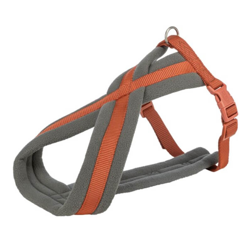 Trixie Premium Touring Harness Rust with metal ring and adjustable buckle.