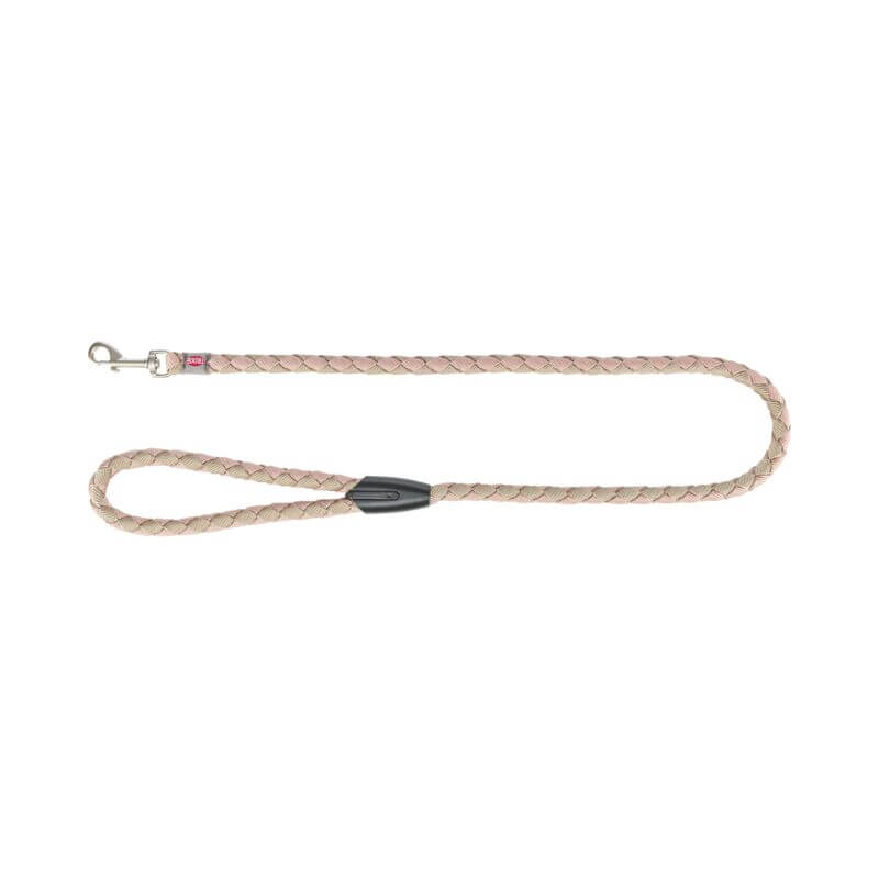 Trixie Cavo Lead Blush/Sand: braided dog lead with metal clip and loop handle.