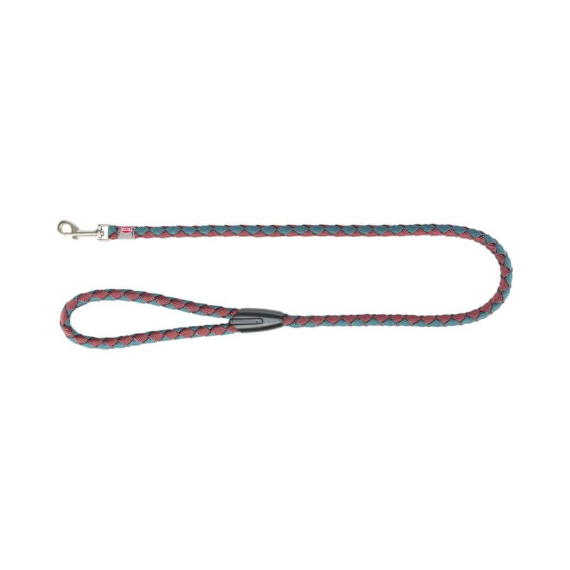 Trixie Cavo Lead Sangria/Petrol: blue and red braided leash with loop handle and metal clip.
