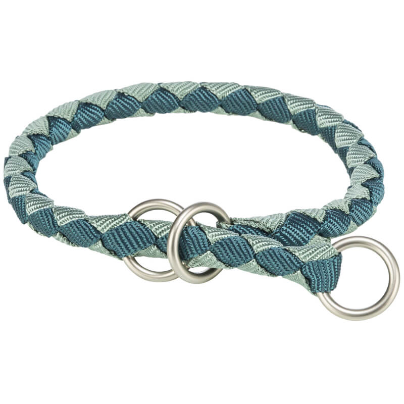 Trixie Cavo Semi-Choke Dog Collar in Petrol/Sage with three metal rings, by Trixie.