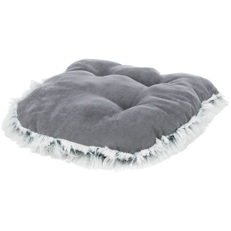 Pet n Pony Trixie Harvey Dog Cave Grey: gray, tufted plush bed with white fringe edges.