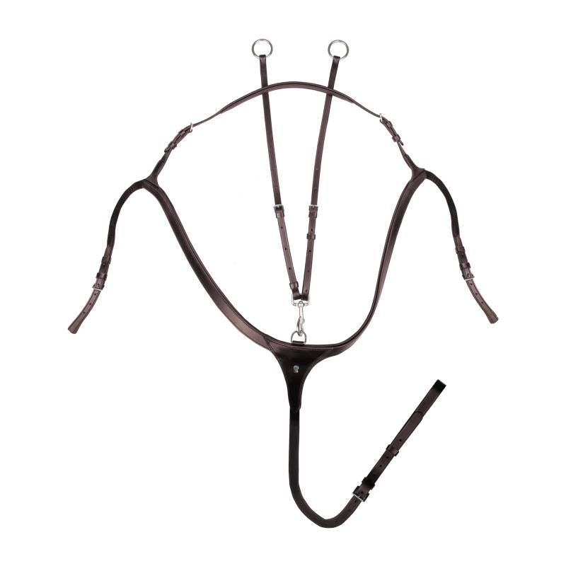 Waldhausen X-Line Havana breastplate with long bridge, rings, and straps ensures stability.