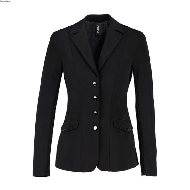 Pikeur Isalie Show Jacket Black: Fitted blazer with buttons, two zippered waist pockets.