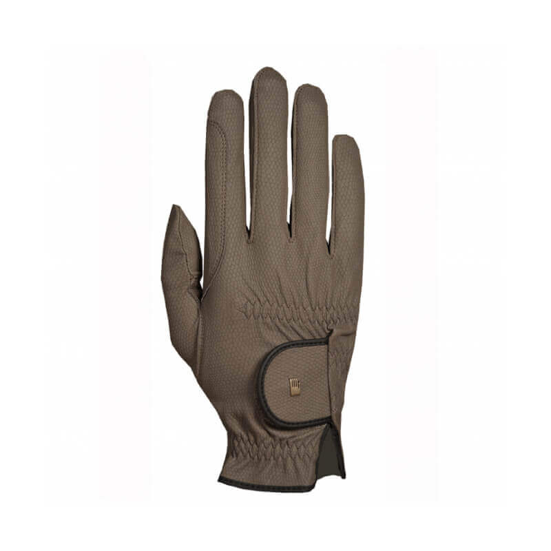 Kalamata Roeckl Roeck-Grip glove with Velcro strap, palm down on a white background.