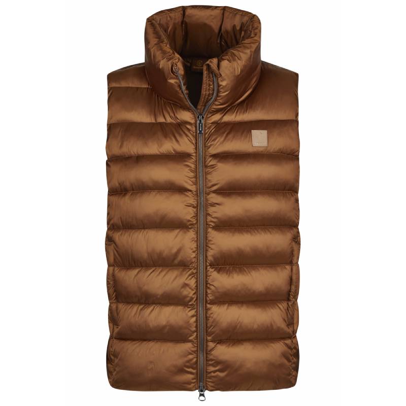 Eskadron Heritage Quilt Waistcoat Almond: brown shiny nylon with zipper &amp; high collar.