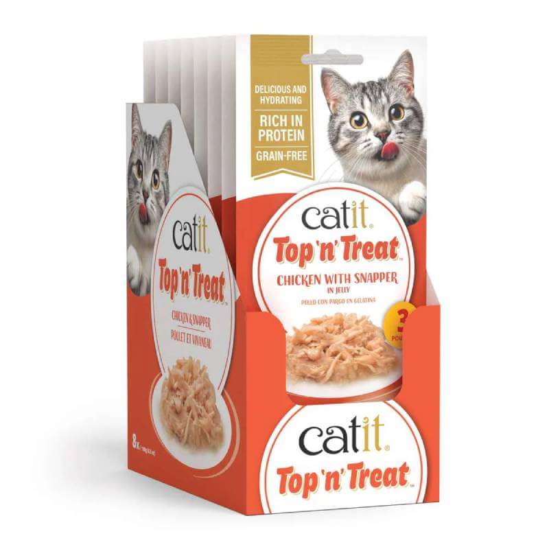 Box of Catit Top 'n' Treat Chicken 3x60g wet cat food.