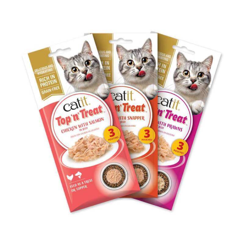 Three Catit Top 'n' Treat Chicken packs, 60g each.