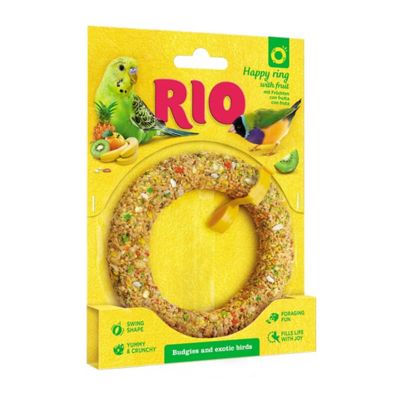 RIO Happy Ring 80g: swing-shaped seed &amp; fruit treat for budgies and exotic birds.
