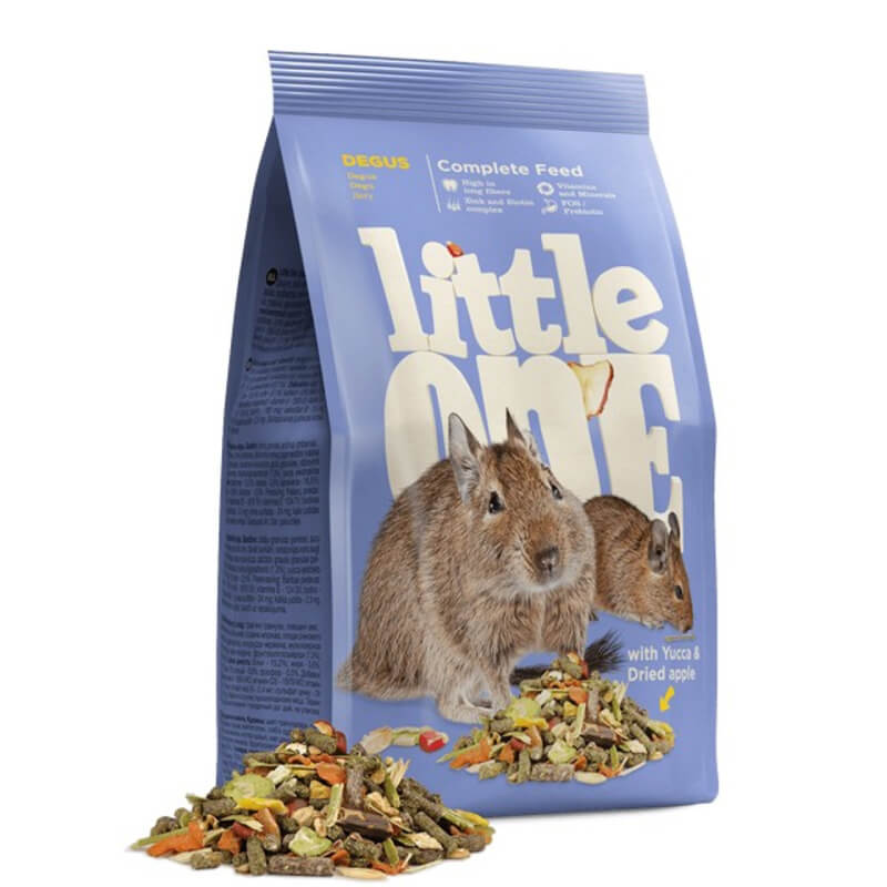Little One Feed For Degus 400g: high fiber food mix with dried apple and yucca.