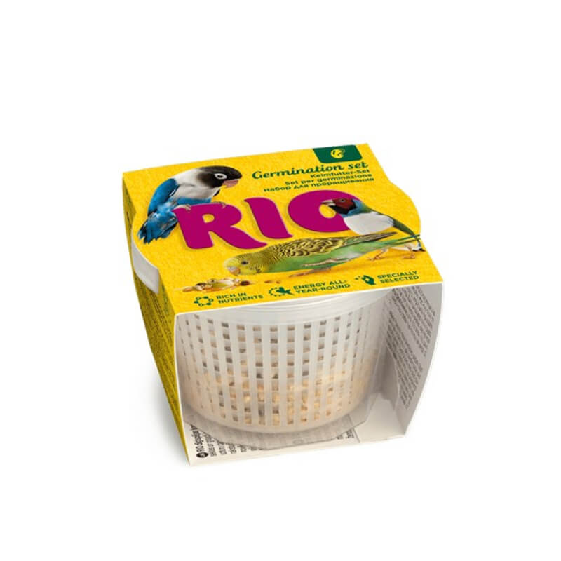 Rio Set for Germination for All Types of Birds 25g by Rio, includes a white basket and seeds.