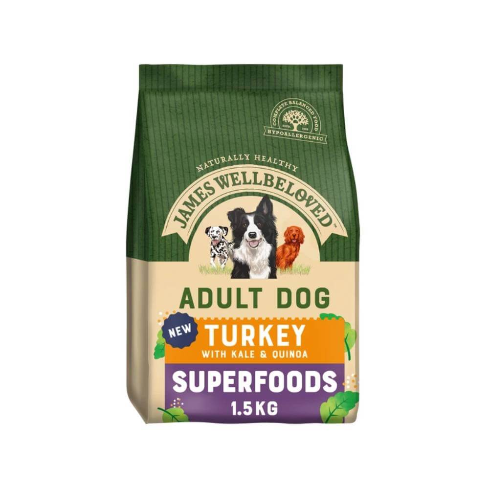 James Wellbeloved Superfoods Adult Turkey with Kale &amp; Quinoa, 1.5kg hypoallergenic dog food.
