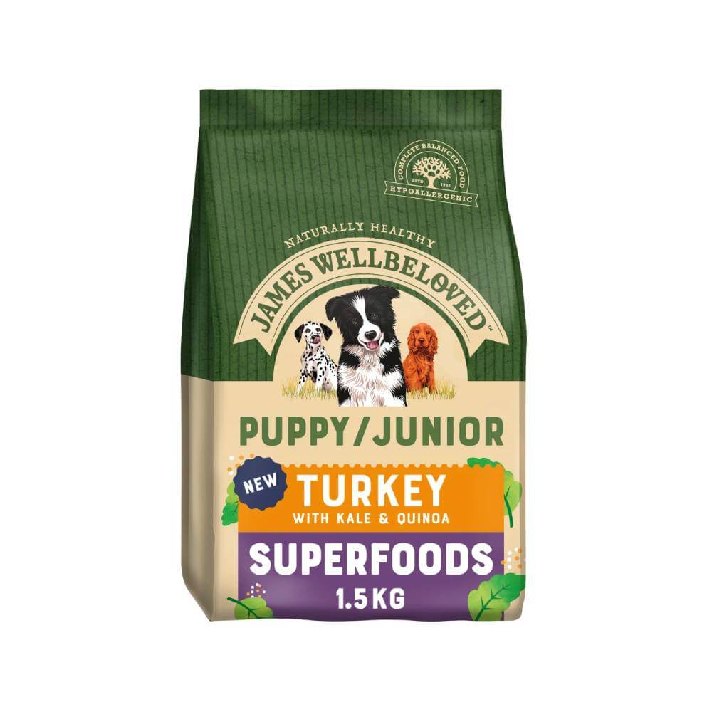 James Wellbeloved Superfoods Puppy/Junior Turkey with Kale &amp; Quinoa 1.5kg dog food.