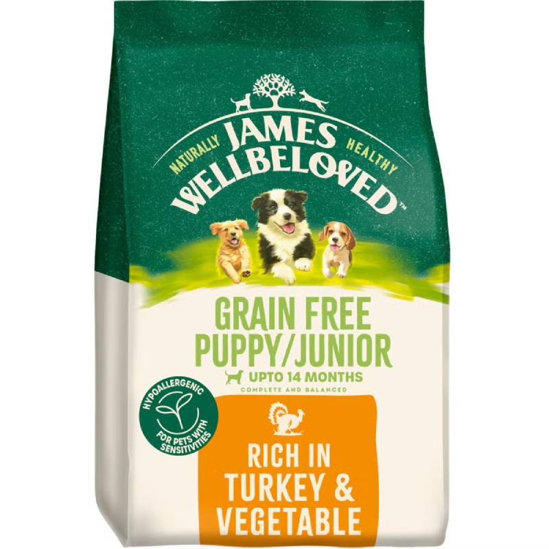 James Wellbeloved Grain Free Puppy 1.5kg: hypoallergenic turkey &amp; veg dog food.