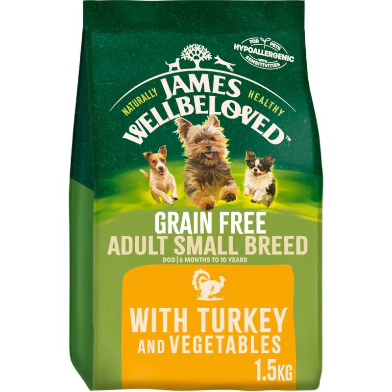 James Wellbeloved Turkey &amp; Veg Grain Free Small Breed Adult Dog Food 1.5kg—hypoallergenic.