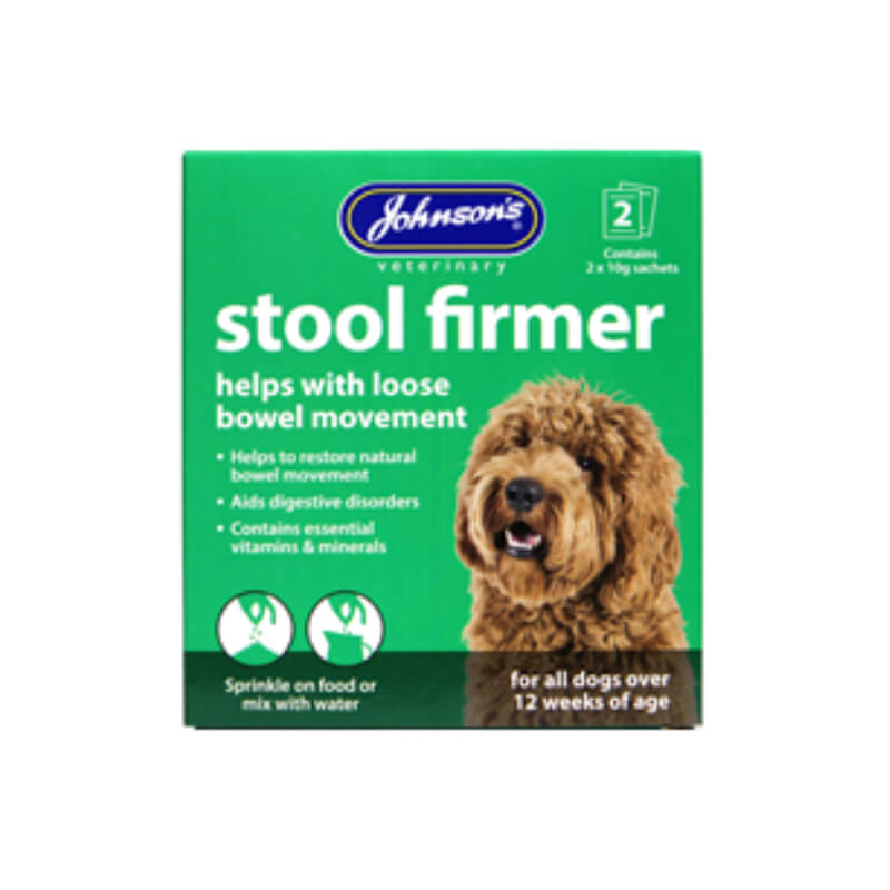JVP Stool-Firmer Dog, green box, supports gut health for dogs.