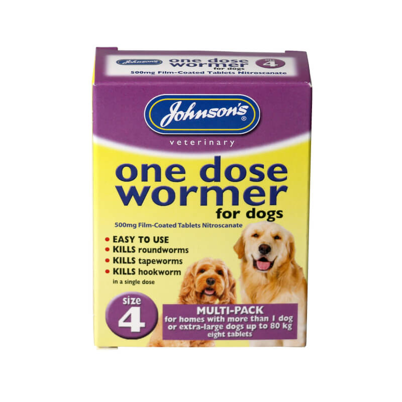 JVP One Dose Wormer for Larger Dog Size 4 treats roundworms and tapeworms in large dogs.