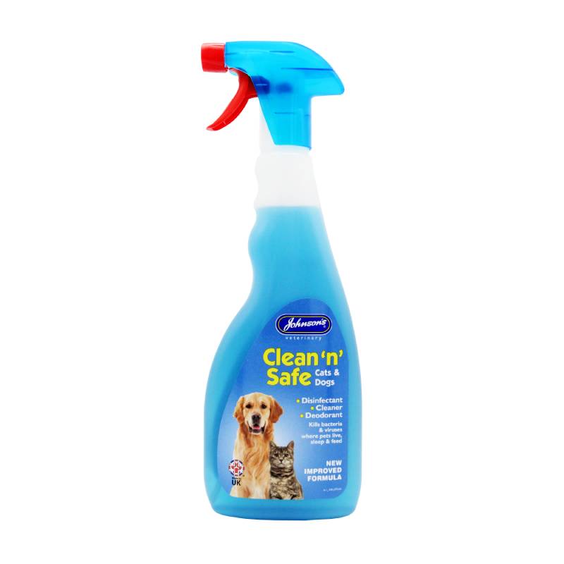JVP Clean N Safe Dogs & Cats 500ml spray kills bacteria and viruses; safe for pets.