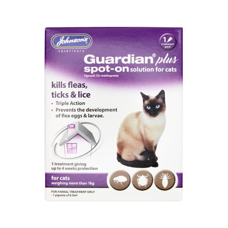 JVP Guardian Plus Spot-On for Cats 1kg+: kills fleas, ticks &amp; lice.