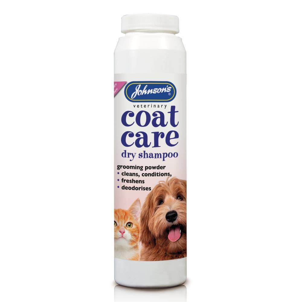 JVP Coat Care Dry Shampoo 85g: mess-free grooming powder for dogs and cats.