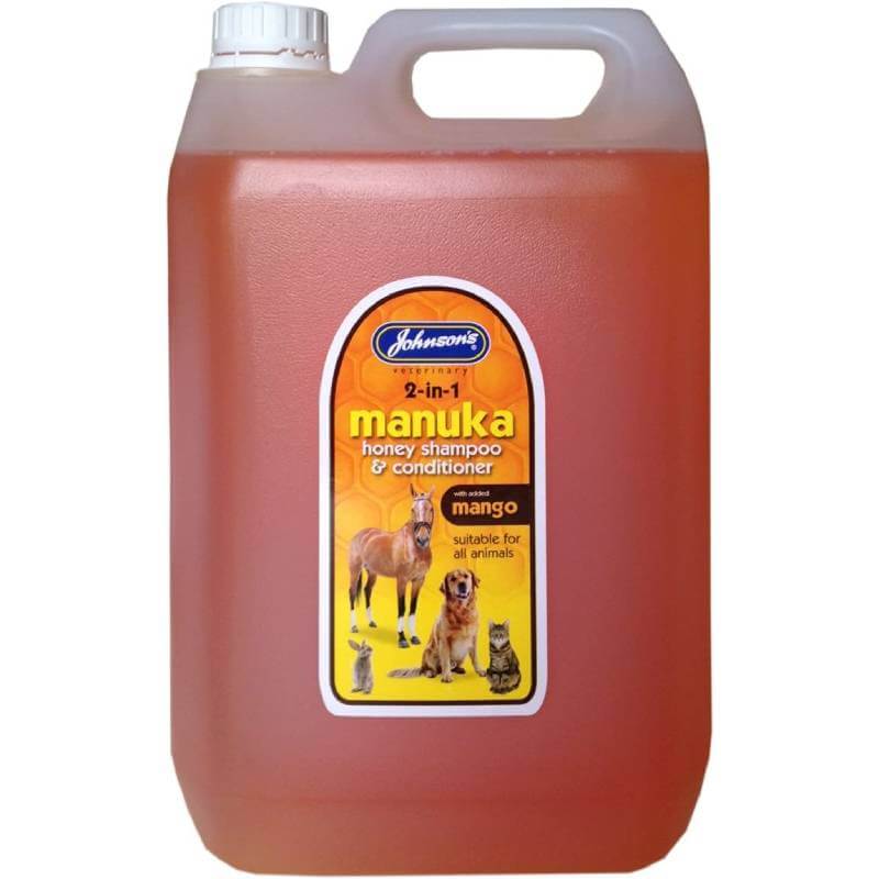 JVP Manuka Honey Shampoo 5ltr for all animals, with a fresh mango scent.