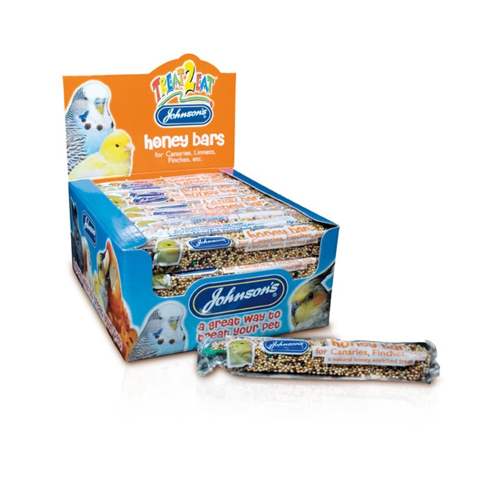 JVP Honey Bars Canary/Finch 35G with seeds and honey in colorful bird-themed packaging.