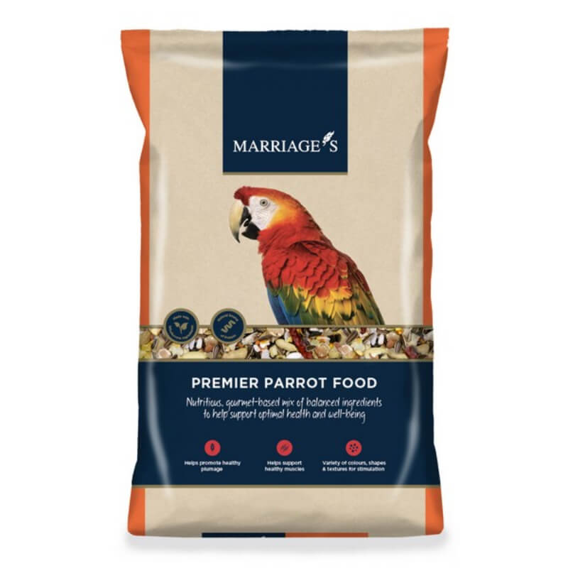 Marriages Premier Parrot Food, a premium parrot feed packed with essential nutrients.