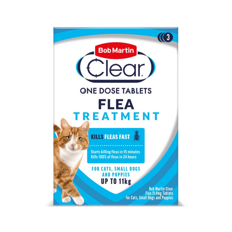 Bob Martin BM Clear Flea Tablets for cats, small dogs &amp; puppies up to 11kg (3 tablets).