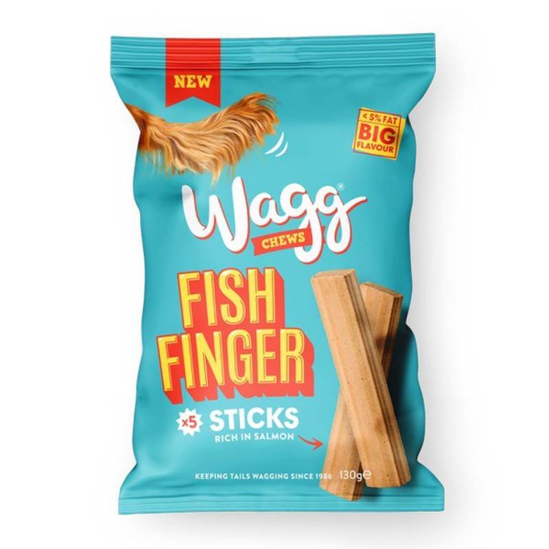 Wagg Chews Fish Finger Sticks 130g—low fat, salmon-flavored dog chews from Wagg.