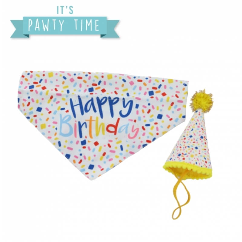 Ancol Pawty Sprinkle Hat with Bandana Set M/L