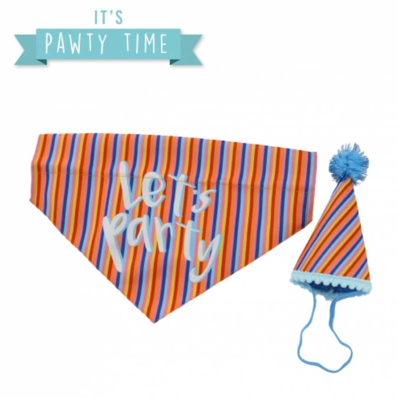 Ancol Pawty Stripe Hat with Bandana Set M/L