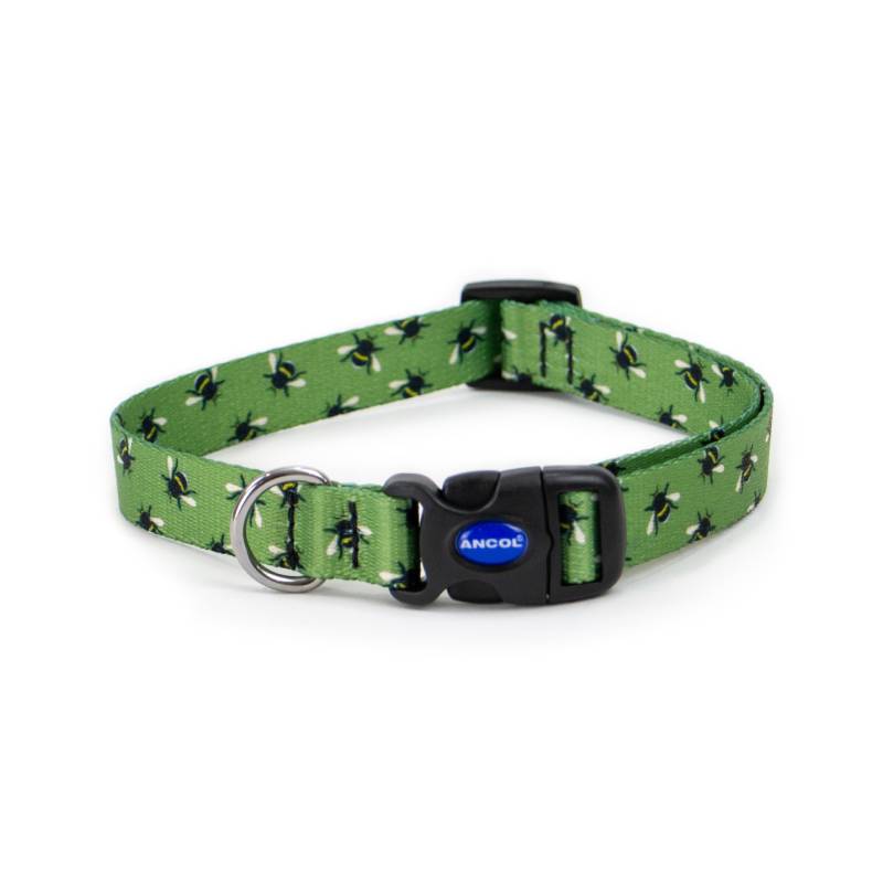 Ancol Bee Dog Collar in green with black plastic buckle by Ancol.