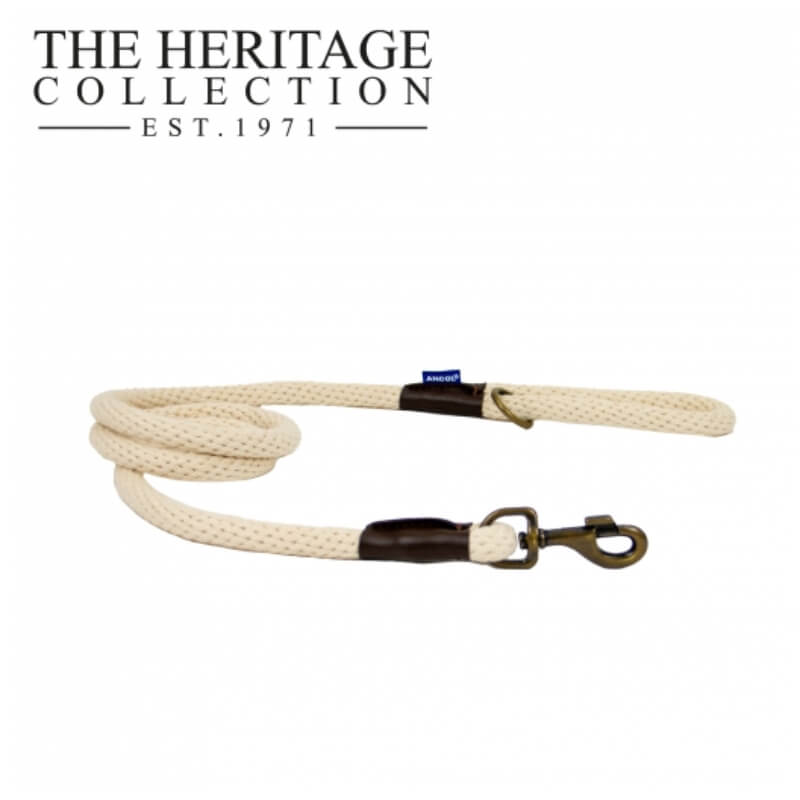 Ancol Heritage Cotton Rope Dog Lead in natural, with metal clip.